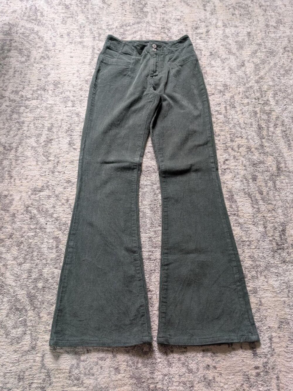 Lucky Brand Green Corduroy Flare Pants Womens 4/27R Wide Leg Boho Retro